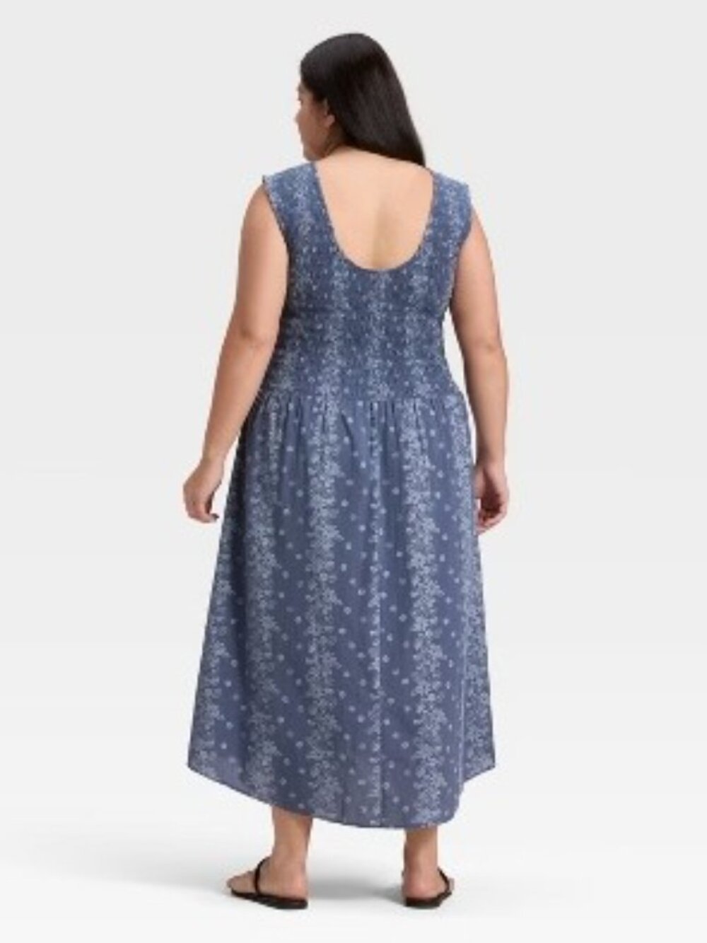 Universal Thread Blue Floral Smocked Sleeveless Boat Neck Cotton Midi NWT XXL - Picture 2 of 3